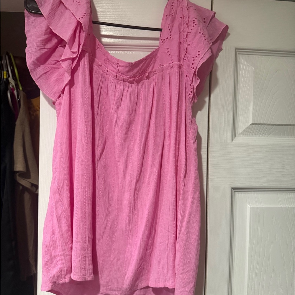 Pink Women's Ruffled Sleeve Top